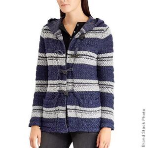 Chaps Striped Hooded Knit Jacket Blue Southwestern Coastal Baja Women Sz 2X/TTG